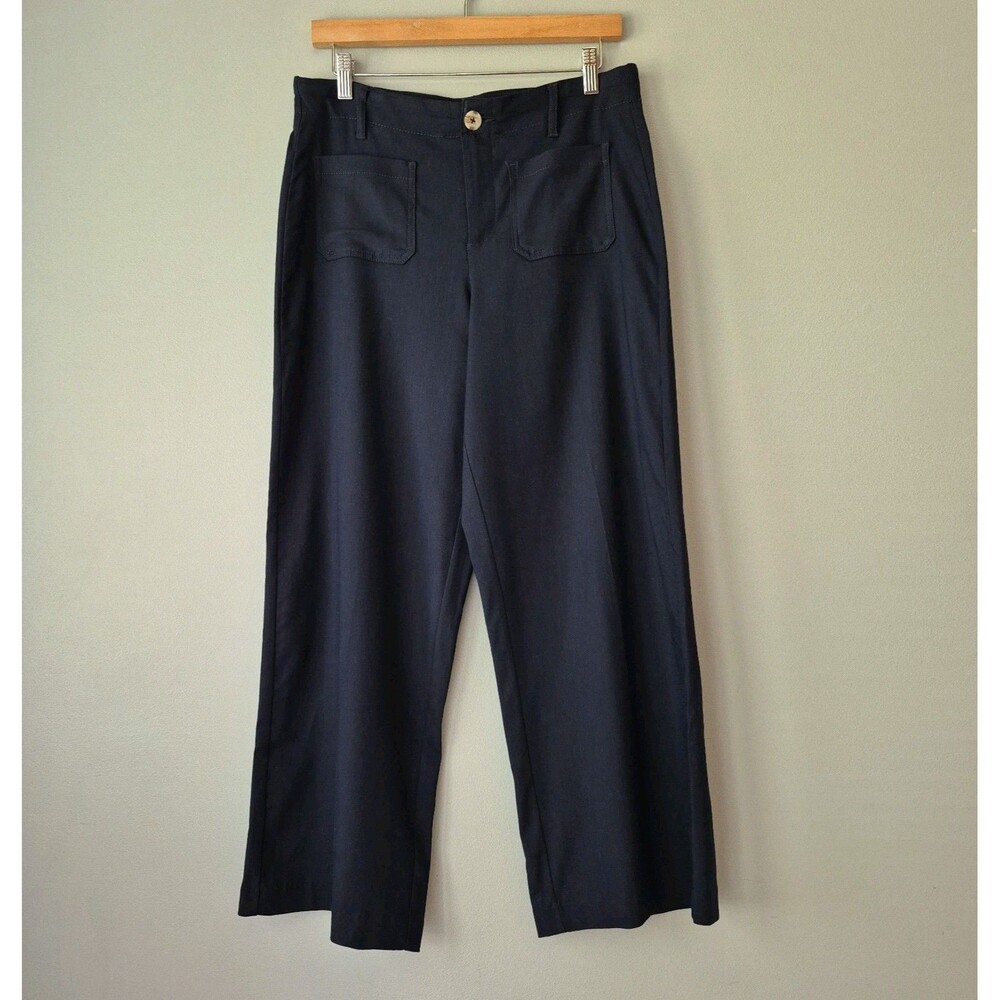 Haver + Blair Blue Linen Blend Wide Leg Crop Trouser Dress Pants Womens Medium